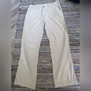 J. Crew 484 Mens Broken-In Bootcut Pants 32/32 Khaki Linen Cotton Relaxed Flaws